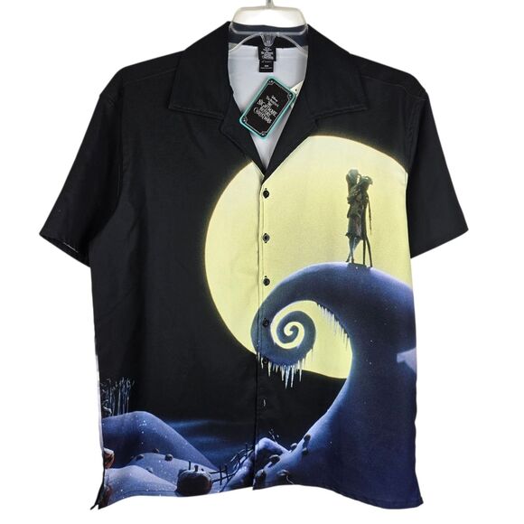 Disney Nightmare Before Christmas Button Shirt Men's S Sublimated Hill Scene - Picture 1 of 8